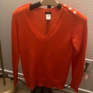 J. Crew Bright Orange V-Neck Sweater with Shoulder Buttons